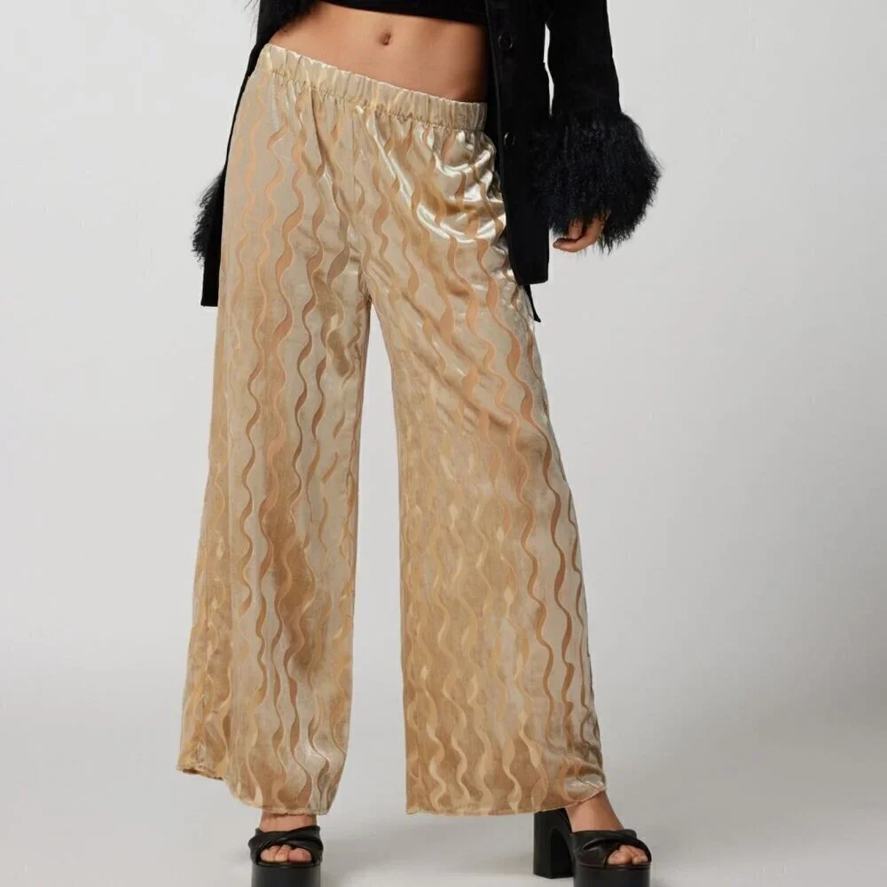 NWT Urban Renewal Party Remnants Neutral Velvet Burnout Pants